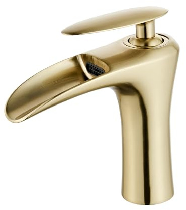 Wasserfall Badezimmer Waschbecken Wasserhahn Einhandbedienung Ein Loch Waschtischarmatur Gebürstetes Gold Gefäß Lavatory Mixer Wasserhahn Messing
