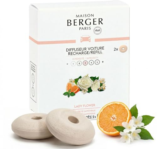 MAISON BERGER Auto-Diffusor Nachfüllung Lady Flower, 2er-Set Keramik | Keramik-Nachfüllung Lady Flower für Auto-Duftdiffusor, passive Diffusion ca. 4 bis 6 Wochen