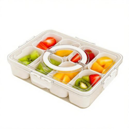 Bosmsaslad Snackbox mit Fächern, 8 Fächern Snackteller mit Deckel, Snackschale mit Griff, Tragbar und Vielseitige Snackbox Organizer, Kinder Obstbox Snackdose für Picknicks und Familientreffen