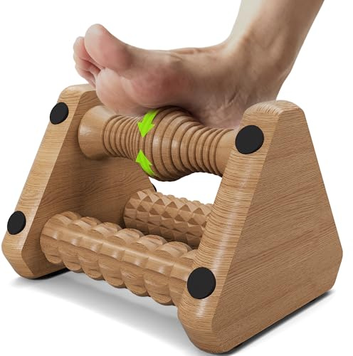 Fußmassageroller aus Holz – Fußreflexzonen-Massagegerät mit 3 strukturierten Rollen – Rutschfest & tragbar – Für Zuhause, Büro & Reise