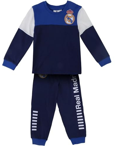 Pijama Largo Single Jersey Real Madrid para Niños – Conjunto Oficial de Dormir Infantil, Pijama de Manga Larga y Pantalón, Diseño Exclusivo con Escudo y Colores del Club