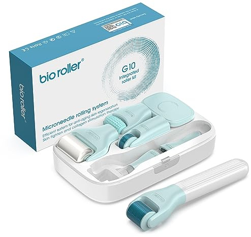 10 in 1 Derma Roller Kit for Women & Men - Microneedling Roller Set with 9 Replaceable Heads & Storage Case - Facial and Beard Care Skin Rejuvenation Massager