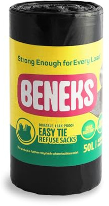 40 Everyday 50L Strong Bin Bags with Tie Handles – 40 Bin liners per Roll – 66 x 90 cm – Strong, Leak-Resistant Refuse Sacks for Everyday Use - For Home, Office and General Waste