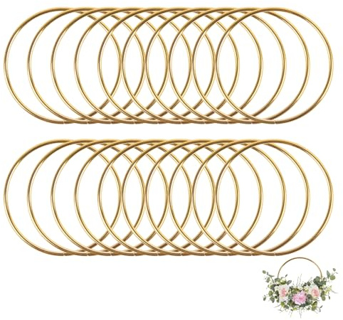 Flewdart 20 st metallringar för dragéer 5 cm, blommig gyllene metallcirkel/ring, cirkelkransringar för blommigt hantverk, makramé, gör-det-själv, drömfångare, bonbonnièrer
