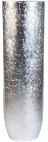 VIVANNO Pflanzgefäß SOLERIO - Silberne Vase 33x100 cm Fiberglas Hochglanz | Elegantes Pflanzgefäß für Innenräume inkl. schwarzem Kunststoffeinsatz 30x26 cm - Modernes Design für Büro und Haus