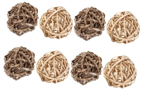 FIXOSHEE 8pcs Small Animal Chew Toys Rabbit Straw Balls Bunny Tooth Chew Toys Natural Woven Grass Play Balls for Hamster Guinea Pig Chinchilla Teeth Grinding