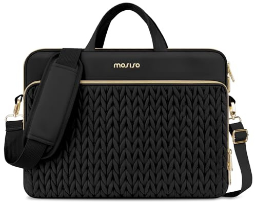MOSISO 15.6 inch Laptop Shoulder Bag, 15-16 inch Computer Bags Compatible with MacBook Pro 16 M4 M3 M2 M1, HP Dell Acer Lenovo ASUS Notebook, Wheat Ear Quilted Messenger Bag with Handle&Pocket, Black