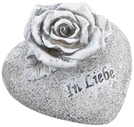 Logbuch-Verlag Decorazione tomba a forma di cuore con rosa in amore, 10 cm, resistente alle intemperie, in poliresina, per tristezza e ricordo