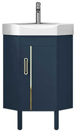 SnamicE Meuble-lavabo d'angle sur Pied, lavabo en céramique, avec Robinet et bonde, rangements, pour Petits espaces, Bleu - 43 cm/16,9 po,Blue-43cm/16.9in