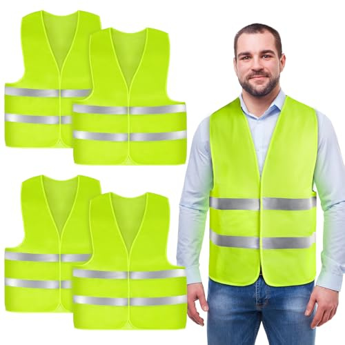 AYBUY Bilvästar med hög synlighet, 4-pack gula säkerhetsvästar, reflekterande säkerhetsvästar, för Vuxna och barn för nattetid, byggnadsarbetare och förare