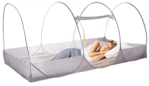RNPKZ Foldable Mosquito Net, Ultra Light Pop Up Mosquito Net, Family Mosquitos Nets Bed, Single Bed MosquitoNet with Zip, Easy Setup Fine Mesh Fly Nets Tent for Home, Dorm, Camping, Travel and Outdoor