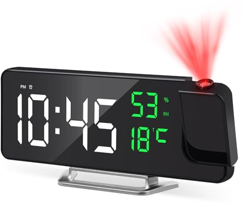 Cuteefun Wecker mit Projektion, 8 Projektionswecker, Grüne Zahlen | Projektionsuhr mit LED Bildschirm, Temperatur, Snooze, Einstellbare Helligkeit, 12/24H Anzeige, Uhr mit Deckenprojektion