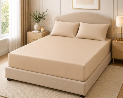 Comfy Nights 100% Egyptian Cotton Fitted Bed Sheet (Double, Latte)