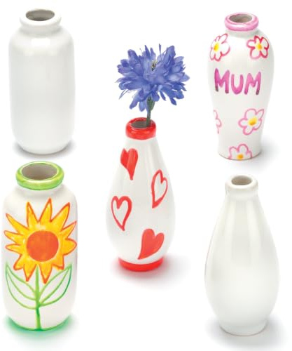 Baker Ross EC192 Mini Porzellan-Vasen, zum Dekorieren und Personalisieren für Kinder, Ideal für Zuhause (6 Stück) Sortiert