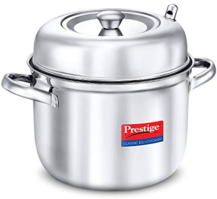 PRESTIGE Olla Idli clásica de acero inoxidable con 4 platos, mediano, color plateado