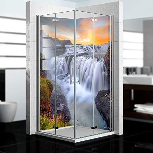 dedeco Paroi de douche d'angle imperméable avec cascade Motif V2 Vernis UV brillant – 2 x 90 x 200 cm, comme paroi arrière de salle de bain pour remplacement du carrelage, mur décoratif, revêtement