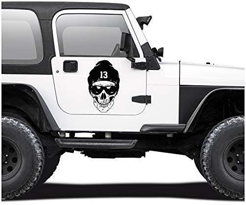 Totenkopf Aufkleber Skull 13 mit Mütze Dekor Sticker für Auto Fahrzeuge LKW Wohnwagen Wohnmobil Kfz Zubehör Selbstklebend (Schwarz Matt, (KX033) 70x43 cm)