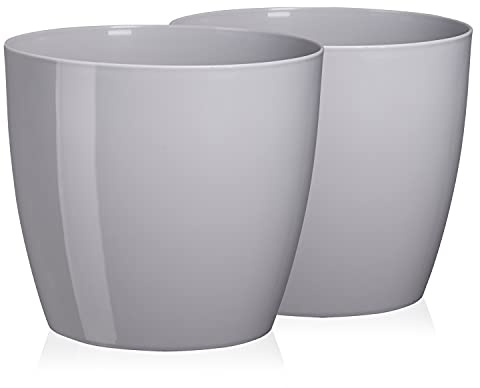 Tymar Blumentopf, 2er-Pack, Runde Form, Übertopf (Grau, ø 12 cm) | wetterfeste & robuste, Modern, für Innen- & Außenbereich, aus Kunststoff, ideal für Wohnzimmer, Balkon, Büro