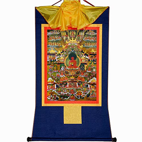 Gandhanra Thangka Tibetische Wandbehang,Amitabha Reines Land Thangka,Heißgeprägter Buddha Wandteppich für Zen Wohnkultur, Meditation, Spirituelle Entspannung und Ruhe