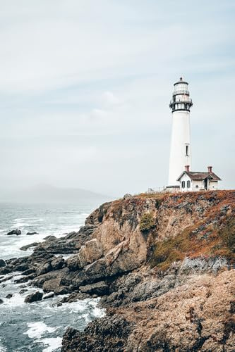STYLER Glasbild Lighthouse 50 x 70 cm | Meer Felsen Leuchtturm Wellen | Glas Bild Wandbild | Wohnzimmer Schlafzimmer XXL groß modern Küche