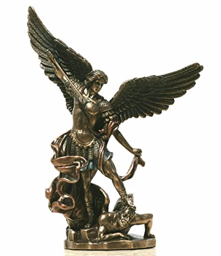 San Miguel Arcángel derrotado Lucifer estatua escultura acabado bronce 21.65 pulgadas, altura: 55 cm (21.65 pulgadas)