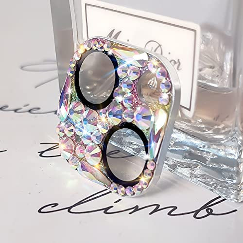 Cavdycidy Bling Diamond Camera Lens Protector for iPhone 13 & iPhone 13 Mini, Metal Glitter Gem Camera Cover, 9H Tempered Glass Lens Full Screen Protector with 3D Rhinestone Sparkle (Colourful)