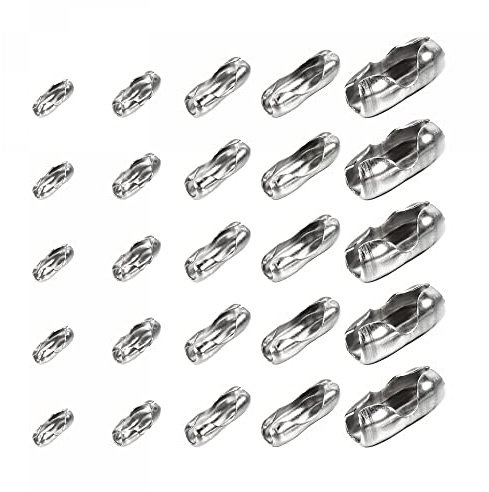 sourcing map Ball Chain Connector Clasps, Stainless Steel Replacement Cord Connector Fit for 1.5/2/2.4/3.2/4mm Beaded Ball Chain, Silver Pack of 100