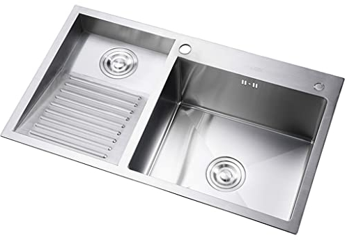 Fregadero de lavandería con tabla de lavado, fregadero de cocina de acero inoxidable, para el hogar, piscina, balcón, habitación, lavabo fácil de limpiar, doble tazón, 800 mm
