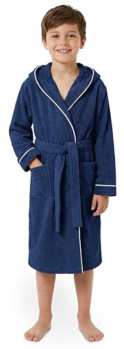 LAYNENBURG Premium Peignoir enfants & adolescents avec capuche - Fille et Garçon - 100% coton - OEKO TEX Standard 100 - Tissu éponge moelleuse - Taille (158-164, Bleu)