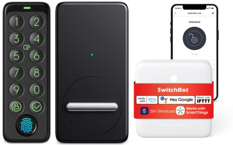 SwitchBot WLAN Smart Lock mit Touchscreen-Tastatur, Türriegelschlösser, Smartes Türschloss, Elektronisches Türschloss, Türöffner per App, Fingerprint, Code, Alexa, Google