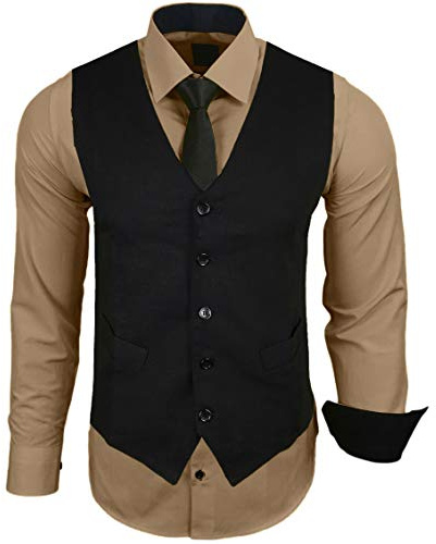 Baxboy Herren Hemd mit Weste Krawatte Anzugs Sakko Business Hochzeit Freizeit Hemden Frack Herrenweste Set wählbar B-44-HWKR