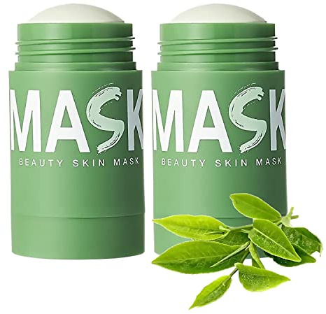 2 Pcs Masque Vert Maiaza, Masque Visage en Bâton D'argile Purifiant Au Thé Vert Maiaza, Pâte Nettoyante en Profondeur Sans Pores pour Plantes de Thé Vert, Dissolvant de Points Noirs