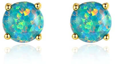 Bellitia Jewelry Damen Opal Ohrstecker 925 Sterling Silber Runde Opal Ohrringe Geschenk Schmuck Hypoallergene Ohrstecker Damen Mädchen für Muttertag Weihnachten Valentinstag