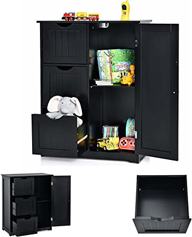 LIFEZEAL Badezimmerschrank, Badschrank mit 5 Schubladen, Kommode mit Höhenverstellbares Regal, Unterschrank Holz, Platzsparender Beistellschrank für Küche, Badezimmer, 60 x 30 x 81cm (Schwarz)