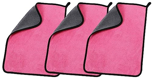 MOCNT 3 Stück Mikrofasertücher Auto 500GSM Mikrofaser Auto Reinigungstücher Poliertuch Trockentuch Putztücher Saugstark Autoreinigung Duschtücher Fusselfreie Handtuch 40 x 40cm Rosa