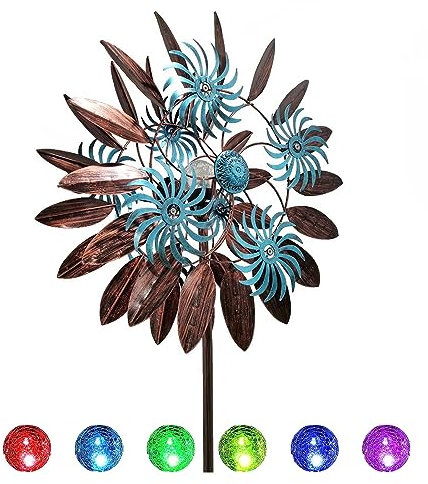 Solar Windrad Garten Metall Groß, 213 cm WindmüHle Garten, 360° Grad Drehbar Deko WindmüHlen FüR Den Garten, Wetterfestes Gartendeko
