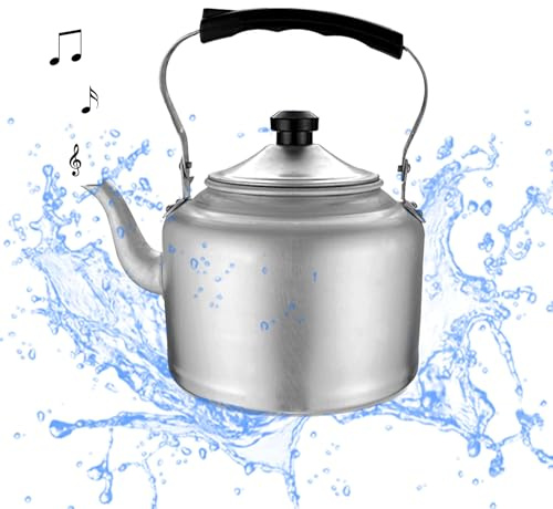 NZLTQO Stovetop Bollitore da tè con infusore, bollitore in alluminio per acqua calda, bollitore da campeggio per acqua bollente, teiera con manico pieghevole per stufa a gas domestica (4L), S1256F