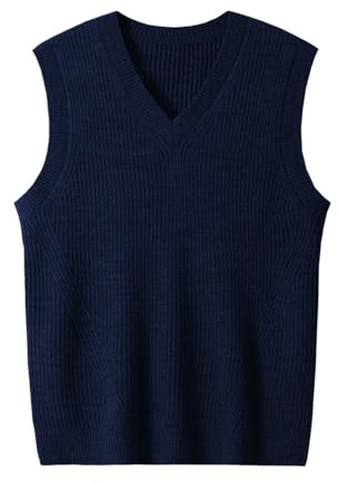 Suéter de Punto sin Mangas de Cuello V para Hombres Blusa Delgada para Hombres de Color sólido_Dark Blue_X-Large