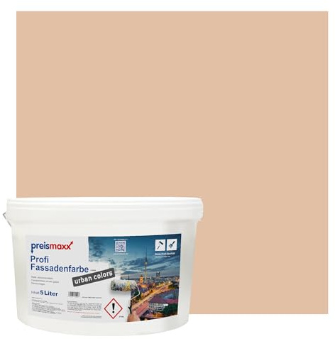 Preismaxx Profi Fassadenfarbe urban colors, bunte Außenfarbe, beige, dunkelbeige, dark beige 5L, matte, wasserabweisende Aussen-Dispersion, hohe Wasserdampfdurchlässigkeit