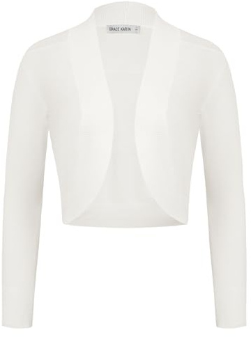 Cárdigan De Punto para Mujer Mangas 3/4 Encaje Transparente Abierto Bolero Encogimiento De Hombros Blanco XL