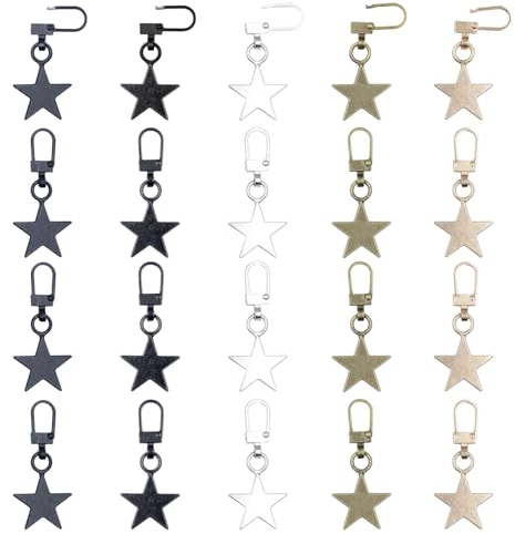 FIHODONE 20 Stück Reißverschluss Zipper Stern mit Box, Reisverschlusszieher Zipper Mehrfarbig,Reißverschluss Anhänger Währung,Reissverschluss Zipper für Jacken, Rucksäcke, Stiefel