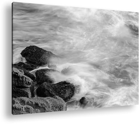 deyoli Onde oceaniche su rocce, formato: 75 x 50 cm, effetto: bianco e nero, stampa digitale di alta qualità con cornice