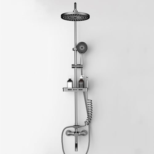 BiaoTeng Colonne De Douche Pour Baignoire Avec Mitigeur, Colonne De Douche Et Bain Avec Robinetterie, Réglable en Hauteur, Kit Douche Salle De Bain gris