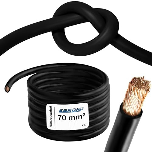 EBROM HI-FLEX 2 Meter hochflexibles Batteriekabel Massekabel SCHWARZ 70 mm² | Batterie Kabel 70 mm2 - MASSEKABEL - extrem leicht verlegbar - für PV, Boot, Solar, Industrie, LKW, KFZ, Caravan