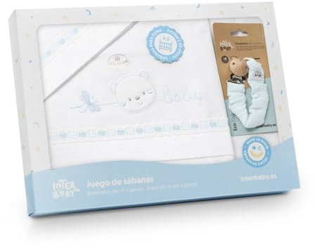 variouss Interbaby Juego de Sabana para Cuna 60x120cm (3 Piezas: Bajera, encimera y Funda de Almohada + Chupetero de Regalo) de Algodon 100% Fabricado en España Modelo 03318 (Azul, Cuna 60 x 120 cm)