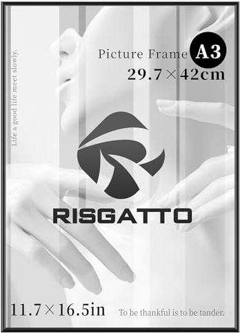 Risgatto Bilderrahmen DIN A3 (30x42 cm) aus Aluminium mit Hochtransparentem Acrylglas, Moderner Fotorahmen aus Metall für Poster, Zertifikate und Wanddeko – Schwarz