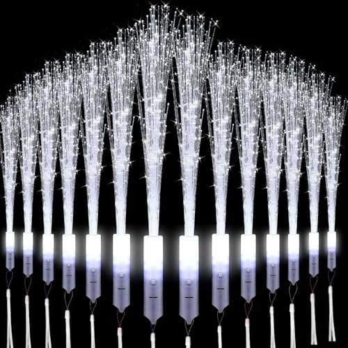 Sunshine smile Leuchtwedel Hochzeit,24 Pcs Glasfaser Leuchtstab,LED Leuchtwedel Weiss,Leuchtstäbe,Leuchtstab Leuchten im Dunkeln,Hochzeit Glasfaserlampe für Partys Mitgebsel geburtstag Konzert
