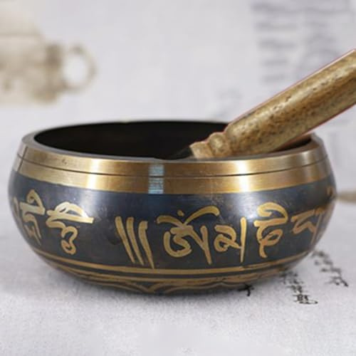 Juego de cuencos tibetanos con palos, martillados a mano en cuenco de sonido de Nepal, cuencos tibetanos para meditación, yoga (diámetro 12,5 cm)