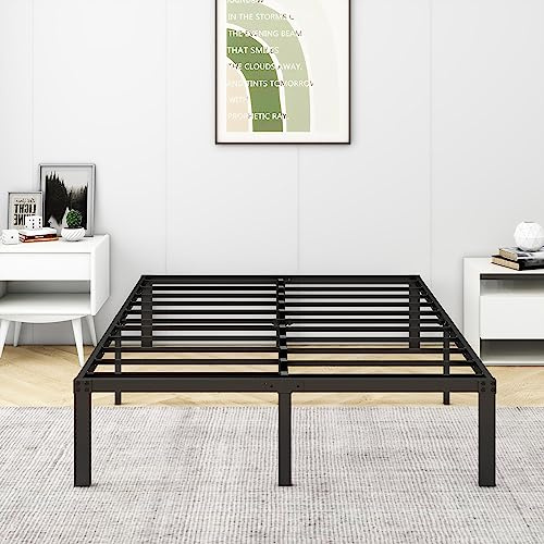 VERFARM Doppelbettrahmen, Metallbett 135x190 cm, Höhe 36 cm mit Unterbettkasten, Doppelbett, Plattformbettrahmen aus Metall mit Stahllattenstütze, einfache Montage, Schwarz