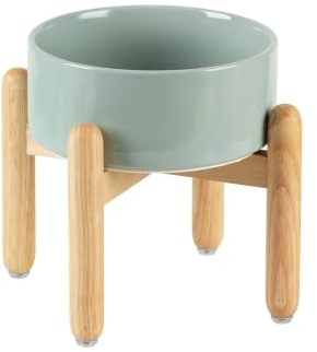 Havniva erhöhte Hundeschalen, Keramik-Hundefutterschalen mit Ständer | 18,5 cm erhöhte Hundenäpfe mit rutschfestem Holzständer, Futter- und Wassernapf-Set, Hundenäpfe für mittlere Hunde